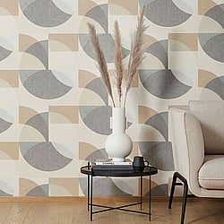 Galerie Wallcoverings Product Code 10150-02 - Elle Decoration Wallpaper Collection - Grey Beige Colours - Geometric Circle Graphic Design