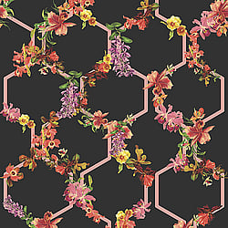 Galerie Wallcoverings Product Code 12649 - Ted Baker Fantasia Wallpaper Collection - Black Pink Purple Green Yellow Red Colours - Lost Garden Trelise Design