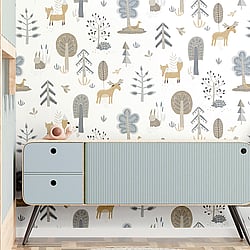 Galerie Wallcoverings Product Code 14803 - Little Explorers 2 Wallpaper Collection - Heavenly Colours - Bring your walls to life with this friendly wallpaper design. Featuring cute, shy country animals such as foxes, deer and hedgehogs, this unique wallpaper is ideal for sparking their imagination, whether they are babies or older. Suitable for using as a sweet nursery wallpaper, this animal inspired design is available in a three muted colourways, and is ideal for creating a modern and warm feel in your child’s bedroom or playroom.  Design