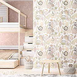 Galerie Wallcoverings Product Code 14838 - Little Explorers 2 Wallpaper Collection - Pink Colours - If you’re looking for a cute jungle wallpaper for your child’s bedroom or nursery, look no further than our heartwarming Savannah wallpaper design. This fun design for kids features stylish pastel leaves, and hidden beneath them are four jungle friends that your child will love and admire on their wall – including a cute zebra and a happy hippo! The soft, muted tones on a creamy background will create a modern and warm feel in your child’s bedroom, nursery, or playroom. All the wallpapers in this collection have been designed to complement each other, which can add even more interest to this lovingly-created kids wallpaper. Savannah is a fun animal wallpaper that will really transform your little one’s space! Design