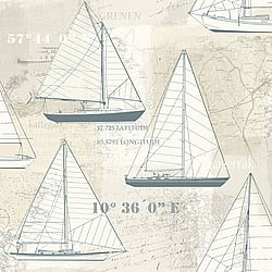Galerie Wallcoverings Product Code 21003 - Skagen Wallpaper Collection - Beige Blue Colours - Sailing Boat Design