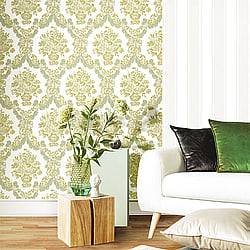 Galerie Wallcoverings Product Code 23625 - Italian Classics 4 Wallpaper Collection - Green Gold Colours - Floral Damask Design