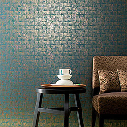 Galerie Wallcoverings Product Code 30827 - Montego Wallpaper Collection - Turquoise Gold Colours - Distressed Metallic Texture Design
