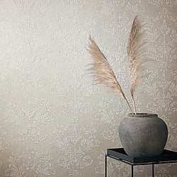 Galerie Wallcoverings Product Code 34011 - Hotel Wallpaper Collection - Beige, White Colours - A textured damask Design