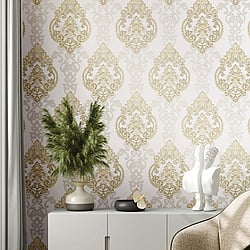 Galerie Wallcoverings Product Code 42522 - Opulence Wallpaper Collection - Cream Gold Colours - Large Damask Design
