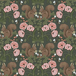Galerie Wallcoverings Product Code 44124 - Apelviken 2 Wallpaper Collection - Green Colours - Squirrels and Strawberries Design