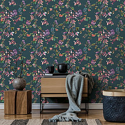 Galerie Wallcoverings Product Code 47454 - Flora Wallpaper Collection - Grey, Blue, Green Colours - Summer Bouquet Design