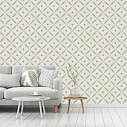 Galerie Wallcoverings Product Code 51024 - Blomstermala Wallpaper Collection - Green White Colours - Leaf Trellis Design