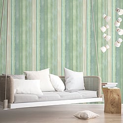 Galerie Wallcoverings Product Code 7352 - Evergreen Wallpaper Collection - Green Turquoise Colours - Waterfall Stripe Design
