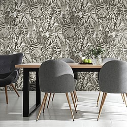 Galerie Wallcoverings Product Code 81263 - Feel Wallpaper Collection - Grey Charcoal Ecru White Beige Colours - Elephant Leaf Design