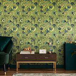 Galerie Wallcoverings Product Code 81330 - Pepper Wallpaper Collection - Green Pepper Colours - Wild Garden Design