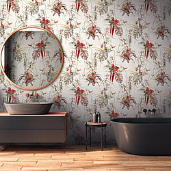 Galerie Wallcoverings Product Code BW51028 - Blooming Wild Wallpaper Collection - Cream Red White Colours - Exotic Parrot Motif Design