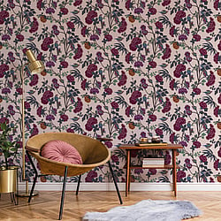 Galerie Wallcoverings Product Code DA23241 - Luxe Wallpaper Collection - Multi Pink Colours - Blooms and Birds Design