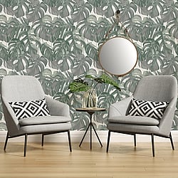 Galerie Wallcoverings Product Code ES31144 - Escape Wallpaper Collection - Cream, Green, Grey Colours - Leaf Trail Design