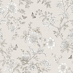 Galerie Wallcoverings Product Code FH37541 - Homestyle Wallpaper Collection - White Taupe Grey Colours - Butterfly Toile Design