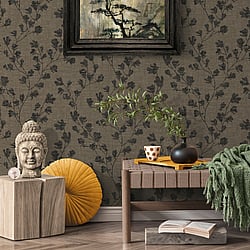 Galerie Wallcoverings Product Code FS72004 - Fusion Wallpaper Collection - Brown Black Colours - Floral Trail Motif Design