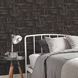 Galerie Wallcoverings Product Code G23323 - Deauville 2 Wallpaper Collection - Black White Colours - Nautical Blueprint Design