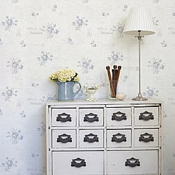 Galerie Wallcoverings Product Code G45081 - Vintage Rose Wallpaper Collection - Blue Cream Colours - Postcard Florals Design