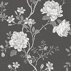 Galerie Wallcoverings Product Code G45302 - Vintage Roses Wallpaper Collection - Black Silver Grey White Colours - Magnolia Design