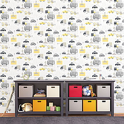 Galerie Wallcoverings Product Code G56011 - Just 4 Kids Wallpaper Collection - Yellow Grey Black White Colours - Traffic Design