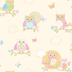 Galerie Wallcoverings Product Code G56035 - Just 4 Kids 2 Wallpaper Collection - Yellow Pink Blue Orange Colours - Colourful Owls Design