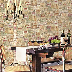 Galerie Wallcoverings Product Code G56173 - Nostalgie Wallpaper Collection - Beige Colours - Wine Labels Design