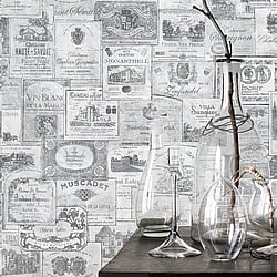 Galerie Wallcoverings Product Code G56175 - Memories 2 Wallpaper Collection - Silver Grey Colours - Wine Labels Design