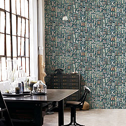 Galerie Wallcoverings Product Code G56204 - Steampunk Wallpaper Collection - Green Colours - Block Letters Design