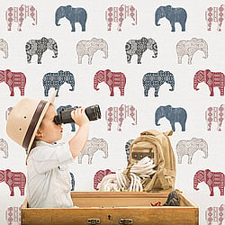 Galerie Wallcoverings Product Code G56526 - Just 4 Kids 2 Wallpaper Collection - Red Blue White Colours - Elephant Motif Design