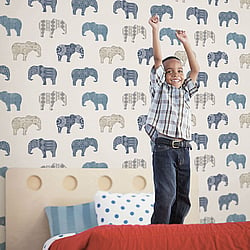Galerie Wallcoverings Product Code G56528 - Just 4 Kids 2 Wallpaper Collection - Blue Beige Colours - Elephant Motif Design