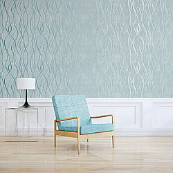 Galerie Wallcoverings Product Code G67735 - Special Fx Wallpaper Collection - Blue Silver Colours - Glitter Ribbons Design