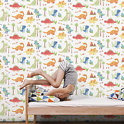 Galerie Wallcoverings Product Code G78364 - Tiny Tots 2 Wallpaper Collection - Primary Colours - Dinosaurs Design