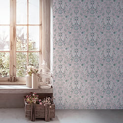 Galerie Wallcoverings Product Code MC61000 - Maison Charme Wallpaper Collection - Grey, Pink, White Colours - Step into a world of quintessential French chicness with this mesmerizing print. Immerse yourself in its exquisite details, where blossoms, wispy leaves and graceful birds intertwine, evoking the essence of spring. This elegant print breathes life into every room it graces, infusing your space with warmth, charm, and a touch of timeless beauty. Let this gorgeous floral and bird motif transport you to a realm of captivating allure and enchantment. Design
