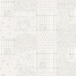 Galerie Wallcoverings Product Code MC61041 - Maison Charme Wallpaper Collection - Cream, Grey, White Colours - Revel in vintage charm with the Maison Charme Patchwork Vintage Floral print. This playful pattern arranges faded florals, ditsy prints and delicate plaids in a colourful basketweave patchwork. The shabby chic medley of designs mimics well-loved quilts and counterpanes. Incorporate this repeat print into bedroom, living room or kitchen schemes to infuse living spaces with an easy-going cottage style. Printed on vinyl with a non-woven backing, this design exudes romantic whimsy. Nostalgic and light-hearted, this fabric collage celebrates the beauty of imperfection and cherished heirlooms. Design