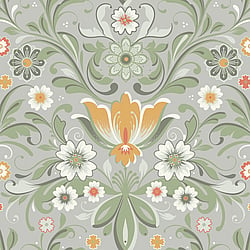 Galerie Wallcoverings Product Code S24113 - Sommarang 2 Wallpaper Collection - Beige, yellow Colours - Flowers with elegant swirls in perfect symmetry Design