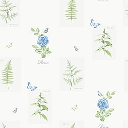 Galerie Wallcoverings Product Code S45206 - Country Cottage Wallpaper Collection - Blue Green Colours - Rose Botanical Motif Design