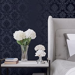 Galerie Wallcoverings Product Code SB37912 - Simply Silks 4 Wallpaper Collection - Navy Colours - Classic Damask Design