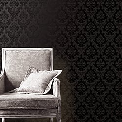 Galerie Wallcoverings Product Code SK34750 - Simply Silks 3 Wallpaper Collection - Black Colours - Feathered Damask Design