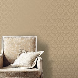 Galerie Wallcoverings Product Code SK34755 - Simply Silks 3 Wallpaper Collection - Brushed Metallic Gold Colours - Feathered Damask Design